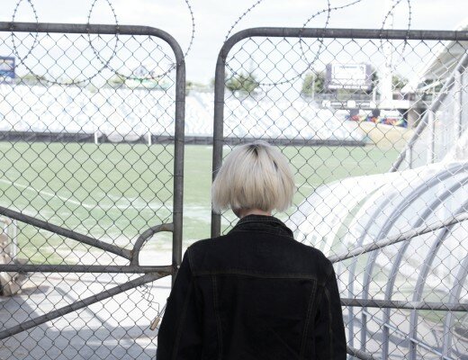 Blonde bob, denim jacket